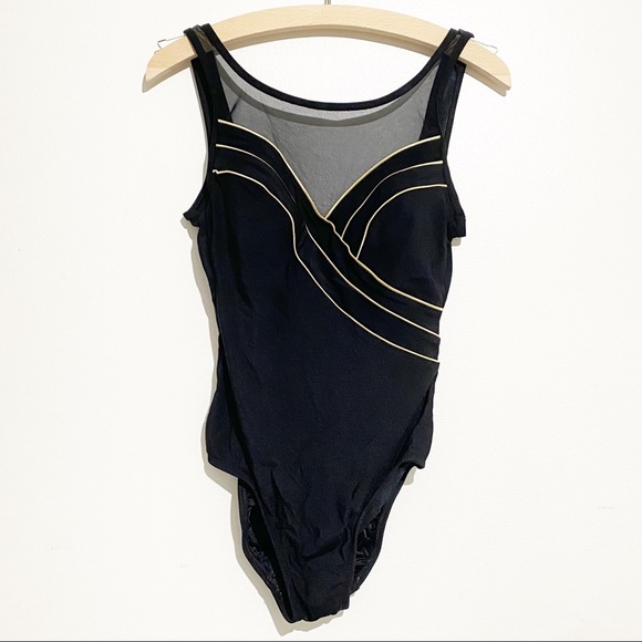 robby len Swim Robby Len Black And Gold Sheer Top One Piece